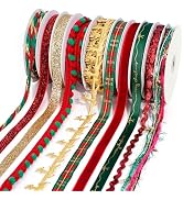 LaRibbons Christmas Ribbons for Crafts10 Rolls 46Yards TTL Thin Ribbon for Xmas Tree Sewing Gift ...