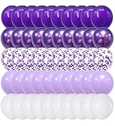 Togvu Balloon Purple and White, 60 Packs 12 Inch Dark Light Metallic Chrome Confetti Balloons Set...