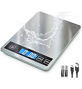 BakFee Food Scale, 33lb Digital Kitchen Scale with Stainless Steel &amp; Tempered Glass, USB Recharge...
