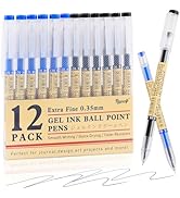 RIANCY 12 Pack Gel Ink Pens (6 Black + 6 Blue), 0.35mm Extra Fine Point Tip, Japanese Style Stati...