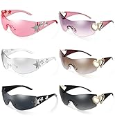 JATEBI 6 Pairs Y2k Sunglasses for Women Men Shield Wrap Around Fashion Sunglasses 2000S Oversized...