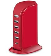 USB Phone Charger 6 Ports 40W Upoy, Type C Wall Charger Smart 6A, Charging Tower with 5ft Power C...