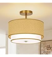 Vexagyle Boho Light Fixtures Woven Rattan-Style Flush Mount Ceiling Light, 12.6inch Closed to Cei...