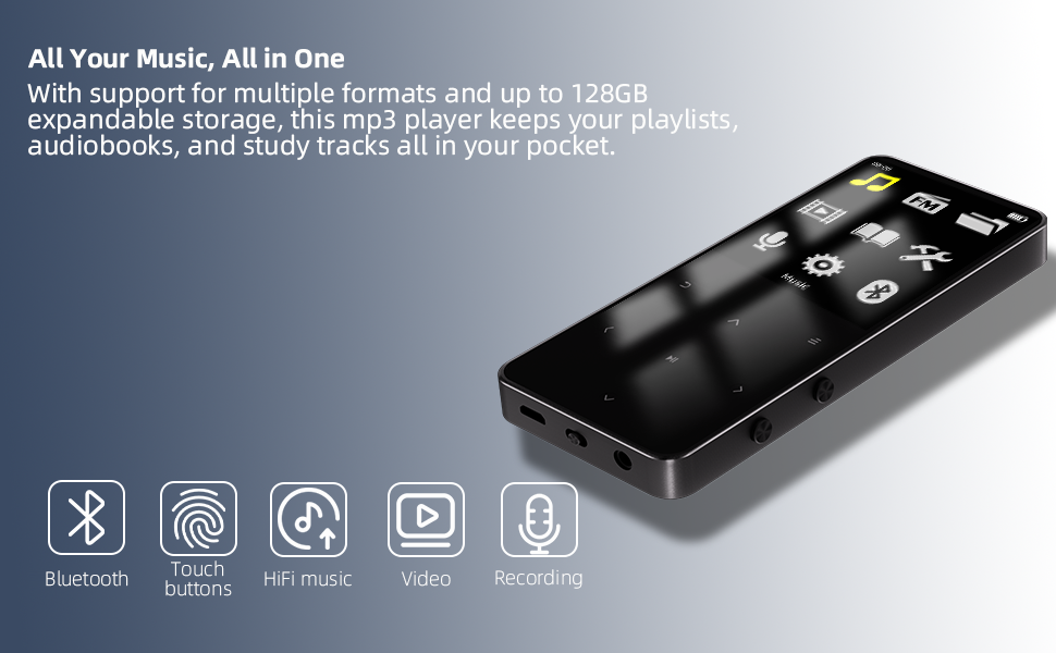 Multifunctional mp3 player with bluetooth,speaker,fm radio,recording,video,SD card slot