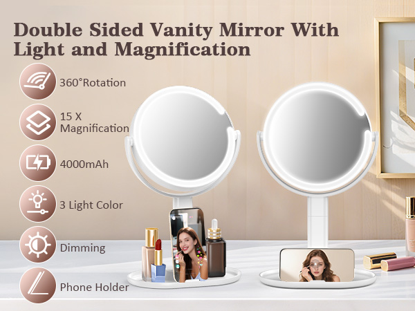 vanity mirror with light and magnification