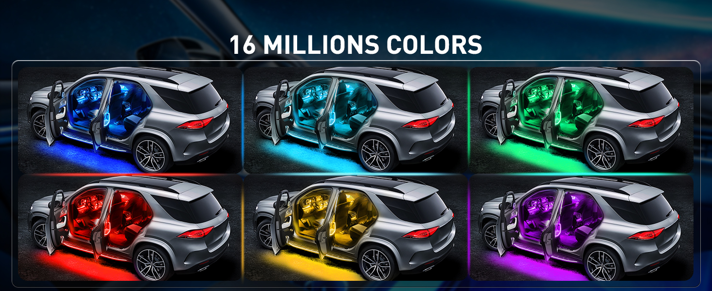 4PCS 48 LED Interior Lights DC 12V Multicolor Music Car Strip Light Under Dash Lighting Kit