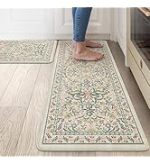 Collive Anti Fatigue Mat for Kitchen Floor, Spring Floral Kitchen Mats for Floor Set of 2, Beige ...