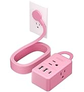 NTONPOWER Pink Extension Cord 10 ft, Pink Power Strip Extension Cord Flat Wall Plug with 3 Outlet...