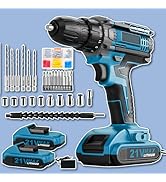 Cordless Drill, 21V Power Drill with Dual 2.0Ah Power Pack and Charger, Power Electric Battery Dr...