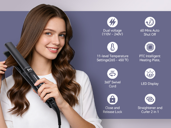 Ceramic Plates 2 in 1 Hair Straightener