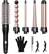 Lopeie 5 in 1 Wand Curling Iron Set, Hair Styling Tools with Thermal Brush and 4 Interchangeable ...