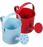 DOITOOL Watering Can Small Metal Watering Cans, 2PCS Gardening Pots Garden Watering Bucket (Red a...