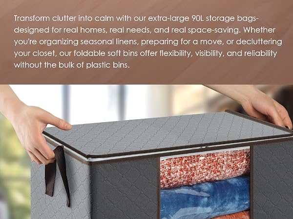 Storage Bags with Zipper for Clothes, Bedding, Blanket, Quilt and Pillow