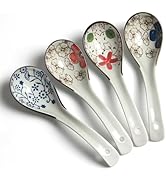 IQCWOOD Asian Soup Spoons, 6.2 inch Ceramic Soup Spoon, Chinese Japanese Soup Spoons for Ramen Ph...