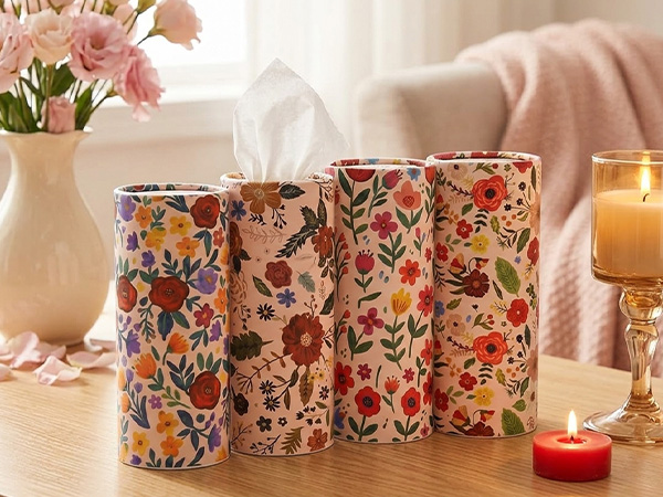 Car Tissues with Floral Cylinder Holder Round Portable Travel Tubes Box Container Tissue