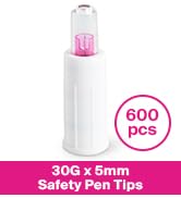 MediVena ONE-CARE Safety Pen Needles, 30G x 5mm, Case of 600 (6 x 100/bx), Compatible with Most P...