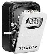 DELSWIN Wall Mounted Key Lock Box - Weatherproof Combo LockBox with 4-Digit Combination Key Stora...