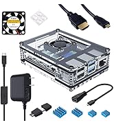 Miuzei Case for Raspberry Pi 4 with Fan, 3A USB-C Power Supply, 1.5M Micro HDMI Cable, HDMI-Micro...