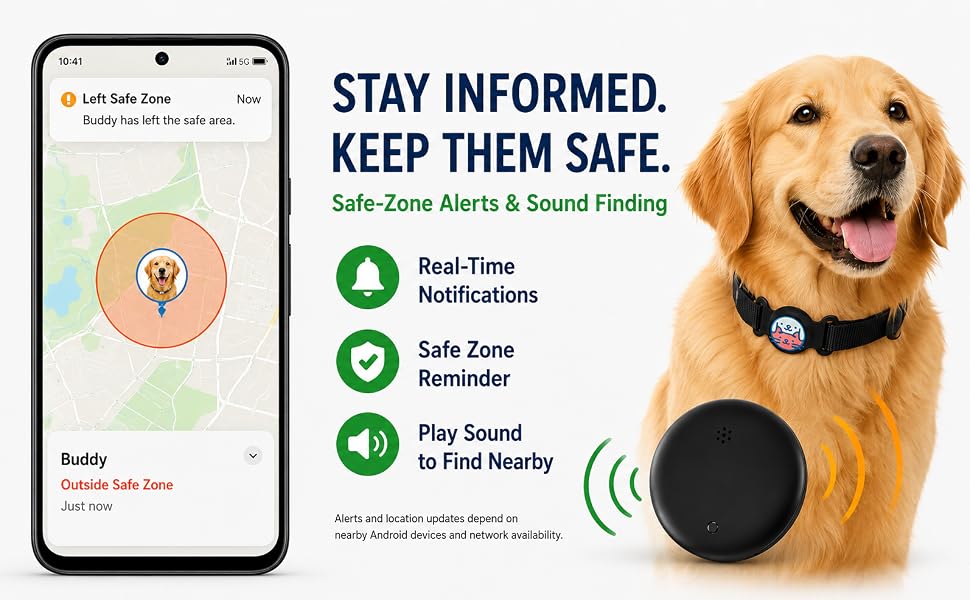 GPS Dog Tracker Collar, Android Only Pet Tracker with Adjustable Collar