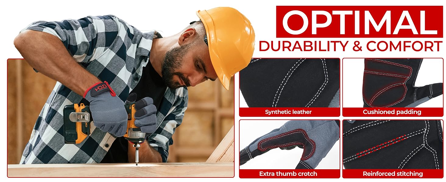 HANDLANDY Work Gloves for Men &amp;amp; Women, Utility Mechanic Working Gloves Touch Screen