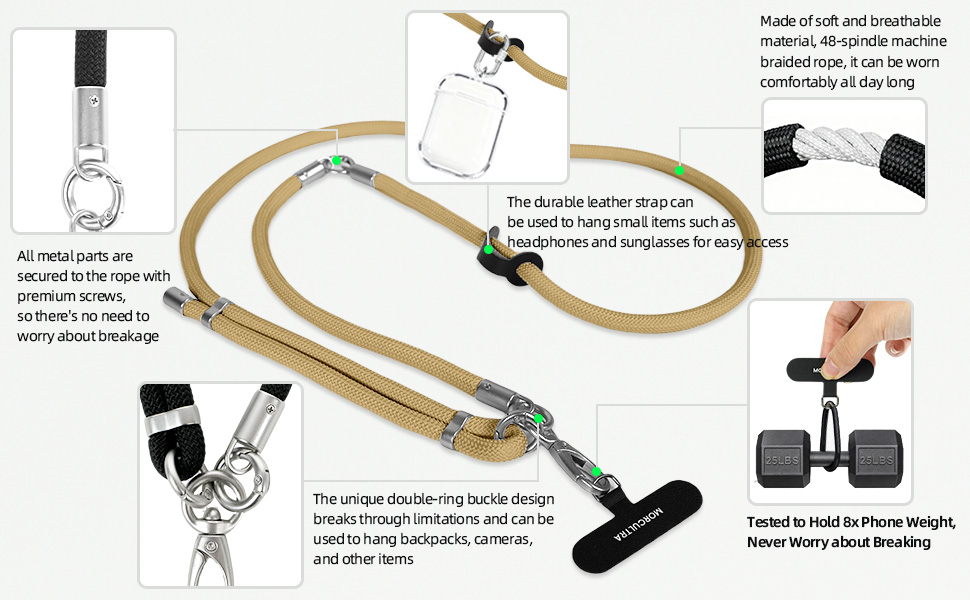 Skin-friendly material, premium metal parts, strong load-bearing capacity, multi-functional lanyard