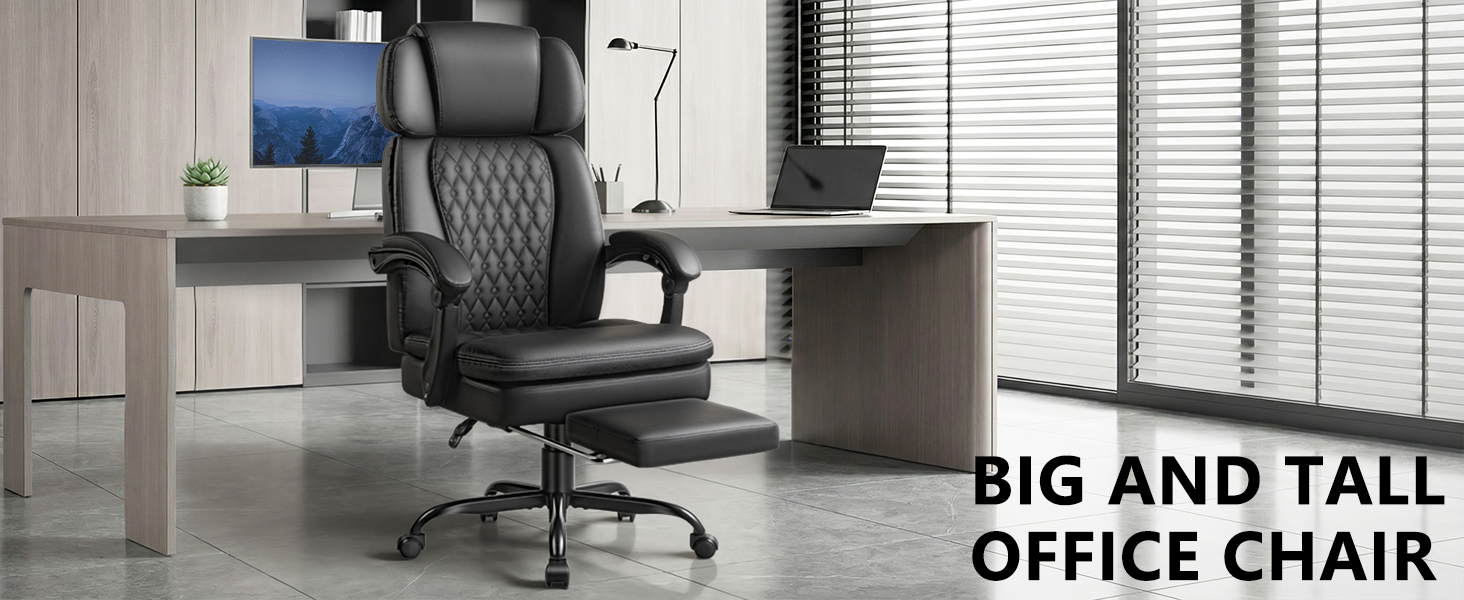 Executive Big and Tall Office Chair with Foot Rest Computer Office Chair with Adjustable Headrest
