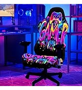 SparkLia Blacklight Gaming Chair Cover – UV Reactive Esports Chair Protector with Neon Game Contr...