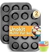 Unokit Muffin Pan for Baking - 2PCS 12-Cup Regular Cupcake Pan with 24PCS Nonstick Cupcake Liners...