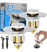 zaa 2 Pack Bathroom Sink Stopper,Universal 2 in 1 Pop Up Bathroom Sink Drain Strainer with Anti-C...