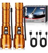 WdtPro LED Rechargeable Flashlight 2 Pack, Super Bright Zoomable 6000 Lumens Tactical Flashlight ...