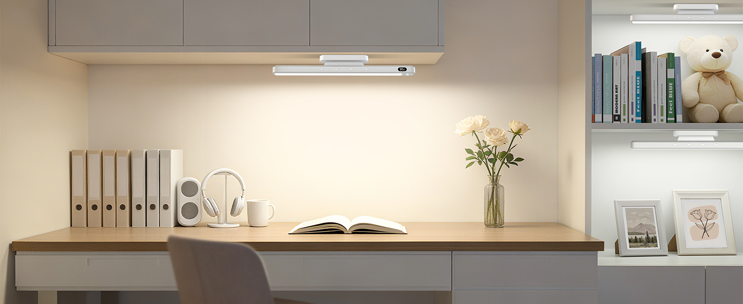 Modern kitchen interior featuring wooden elements and ambient lighting. Shows countertop workspace with integrated storage solutions and minimalist design.