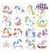 104 PCS Unicorn Temporary Tattoos for Kids Girls Unicorn Birthday Party Decorations, Unicorn Fake...