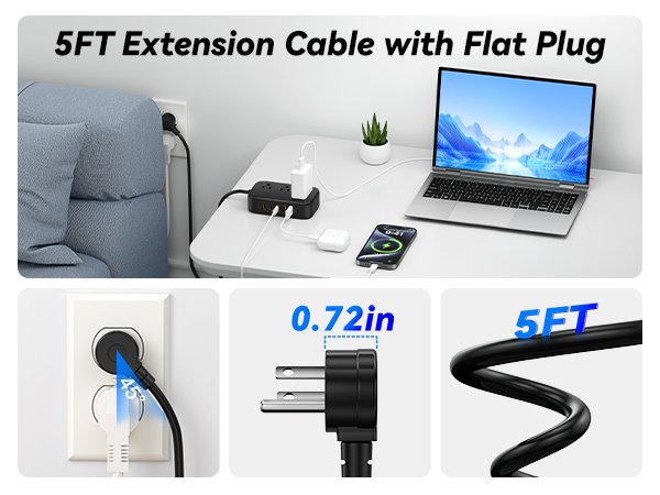 5FT Extension Cable with Flat Plug