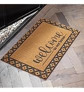 Welcome Mat Front Door Mat Indoor Outside Entrance, Heavy Duty Dirt Trapper Coir Doormat with Non...