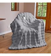IUUI Electric Heated Blanket Throw 50''x60'',Luxury Faux Rabbit Fur Heating Throw Blankets,Fast H...