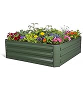 LEETOLLA 3.3x3.3x1FT Square Galvanized Raised Garden Bed - 11 Sq Ft Large Metal Planter Boxes for...