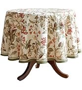 ISAENNE French Tablecloth for Round Tables,Linen Table Cloth with Colorful Flowers Pattern,Heavy ...