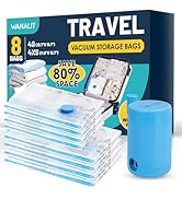 Vacuum Storage Bags for Travel, 8 Pack (4S+4XS) Vacuum Seal Bags with Wireless Rechargeable Elect...