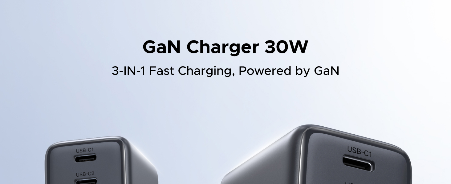 ugreen 30w 3 port gan charger showing