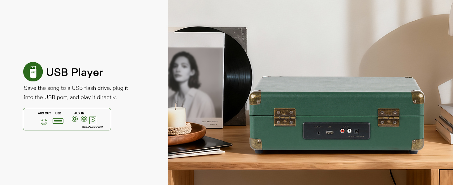 Record Player Portable with Bluetooth Connection USB Playback