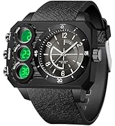 findtime Big Face Watch for Men Square Large Face Cool Mens Watches with Three Time Zone Countdow...