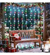 JMEXSUSS 300LED Red White and Green Christmas Curtain Lights with Remote, Indoor Christmas String...