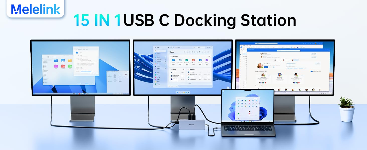 USB C Laptop Docking Station with 2 HDMI 4K@60Hz+DP 8K@30Hz for Dell HP