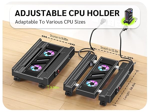 ADJUSTABLE COMPUTER TOWERSTAND WITH FAN