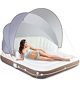 GYMAX Canopy Floating Island, 2-3 Person 441lbs Inflatable Lake Floats with UPF50 Retractable Sun...