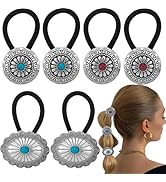 6 PCS Metal Western Style Ponytail Holders Boho Hair Ties Flower Circular Hair Ropes Vintage Squa...