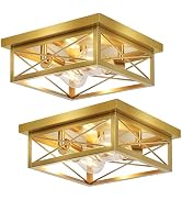 Kondras Gold Hallway Light Fixtures Ceiling, 2-Light Farmhouse Vintage Flush Mount Ceiling Lights...