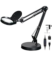 OukaiPDOK Magnifying Glass with Light and Stand 10X Magnifying Craft Light with 3 Color Modes LED...