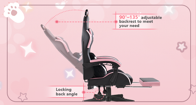 Gaming Chair with Cat Ears and Cat Paw Lumbar Cushion, Cute Ergonomic Gaming Computer Desk Chair