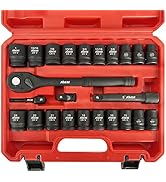 AMM 1/2" Drive Master Impact Socket Set, 24-Piece Shallow Standard SAE (7/16-Inch to 1-Inch) &amp; Me...